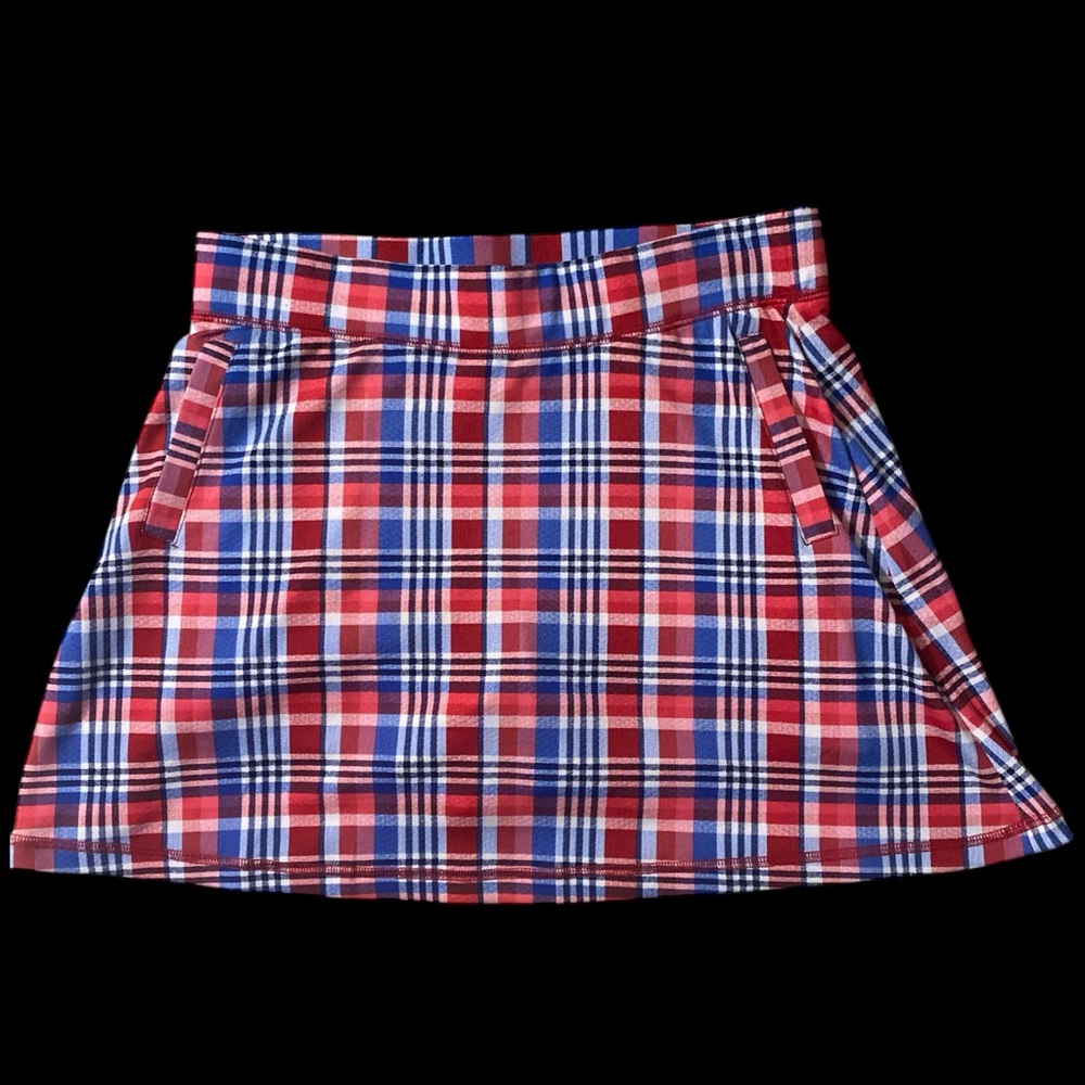 Womens T By Talbots Medium p Red Blue Plaid Skort Pockets Elastic Waist Skirt